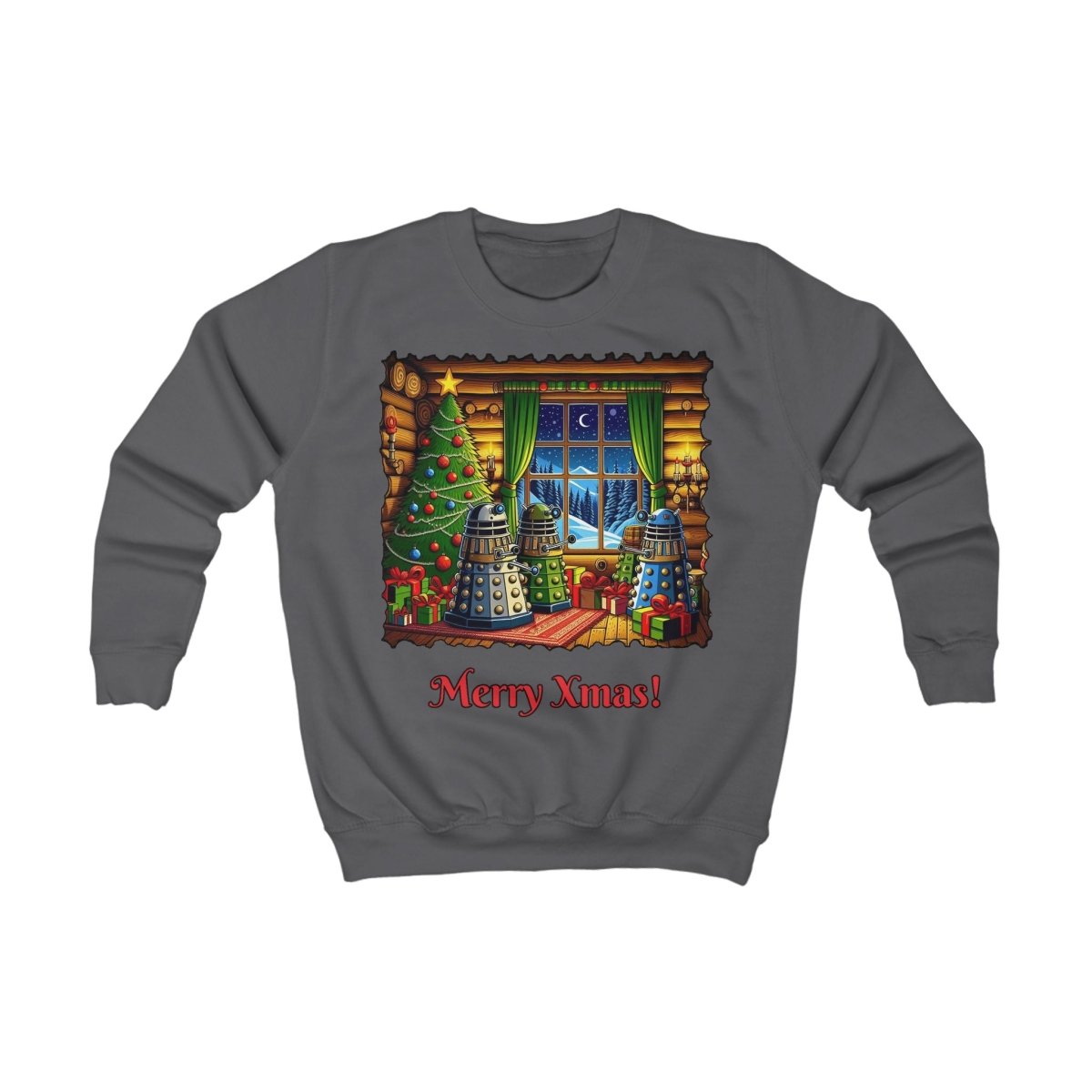 Dalek Family Xmas inside a log cabin Kids Sweatshirt - soapbox169 - A Little Gift Shop