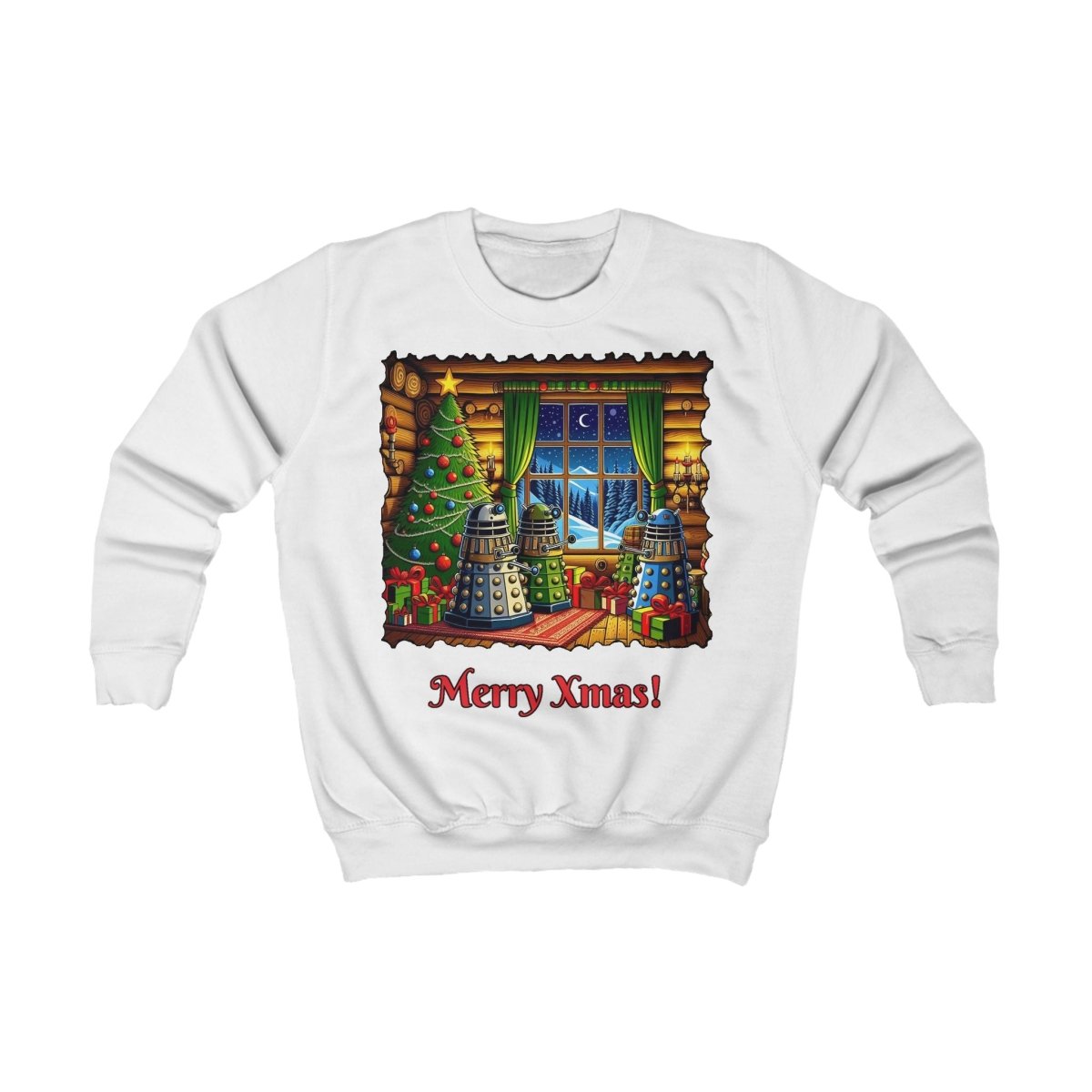 Dalek Family Xmas inside a log cabin Kids Sweatshirt - soapbox169 - A Little Gift Shop