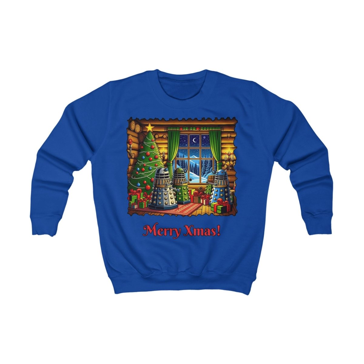 Dalek Family Xmas inside a log cabin Kids Sweatshirt - soapbox169 - A Little Gift Shop