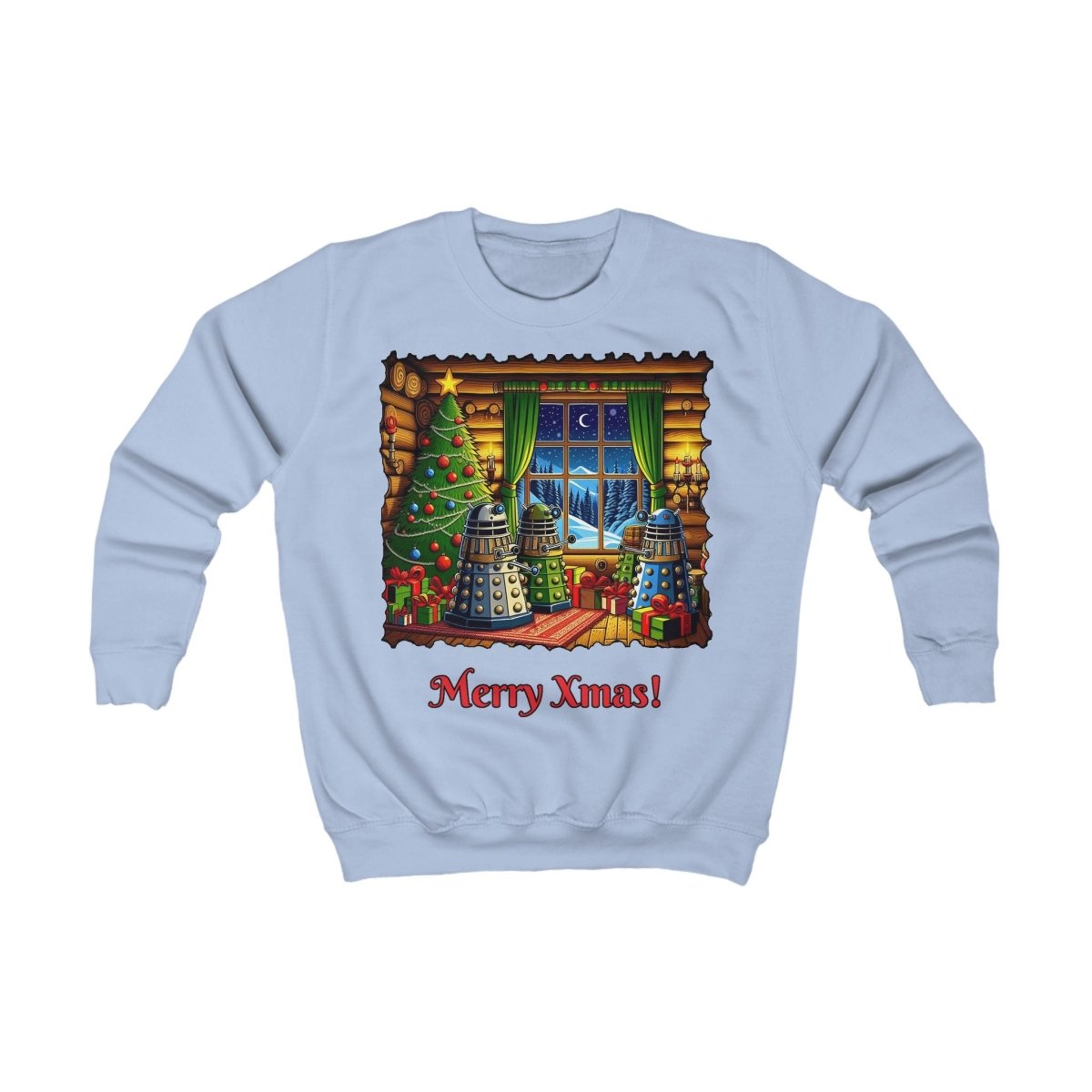 Dalek Family Xmas inside a log cabin Kids Sweatshirt - soapbox169 - A Little Gift Shop