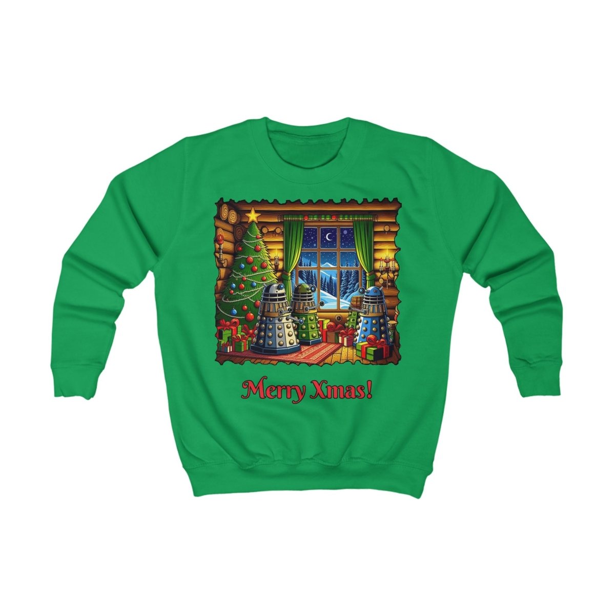 Dalek Family Xmas inside a log cabin Kids Sweatshirt - soapbox169 - A Little Gift Shop