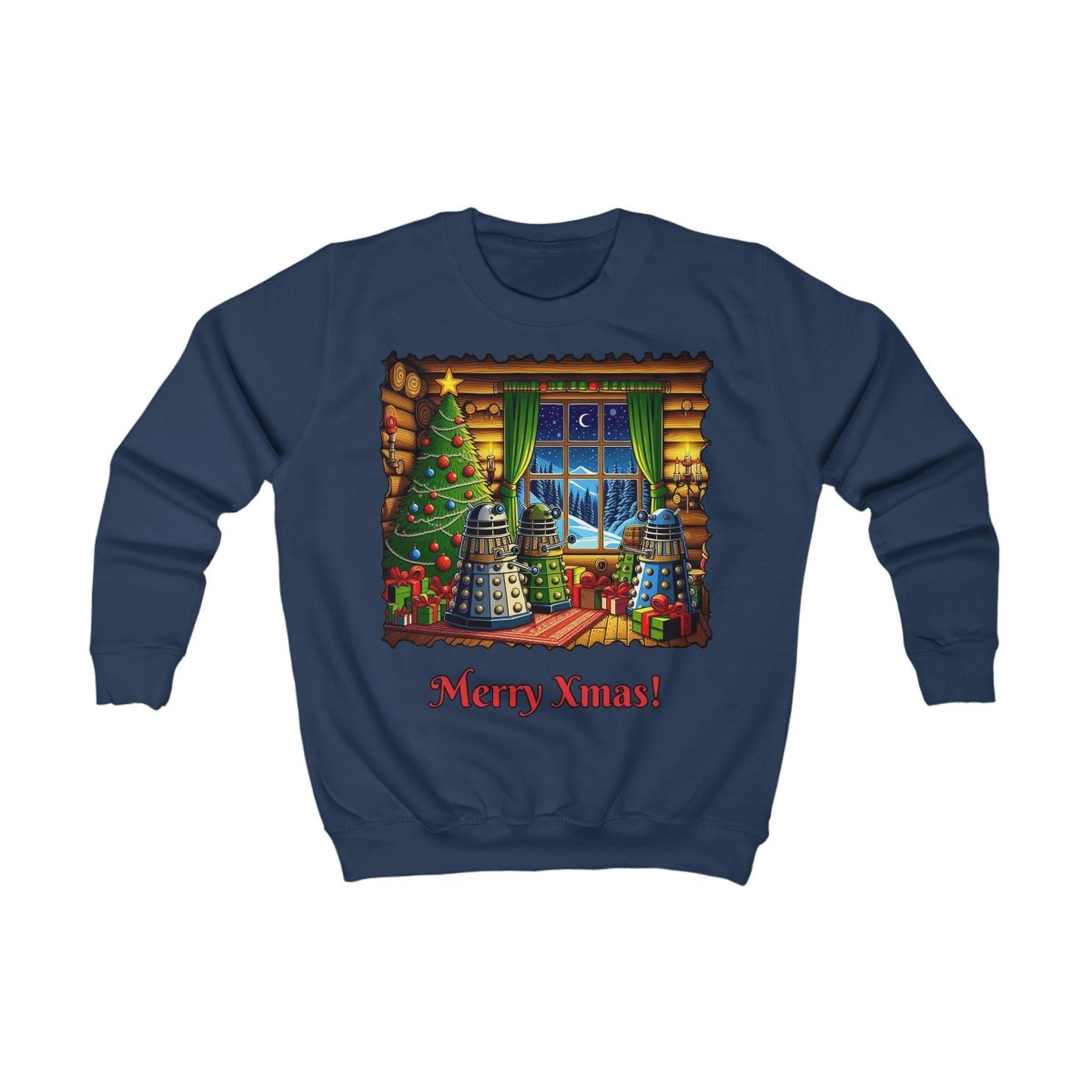 Dalek Family Xmas inside a log cabin Kids Sweatshirt - soapbox169 - A Little Gift Shop