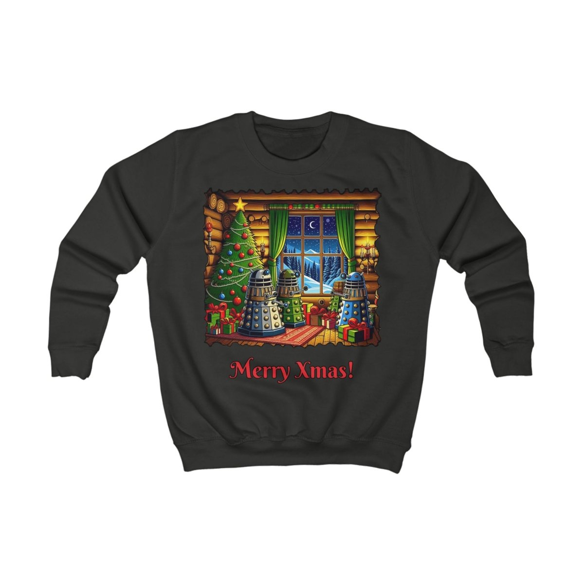 Dalek Family Xmas inside a log cabin Kids Sweatshirt - soapbox169 - A Little Gift Shop