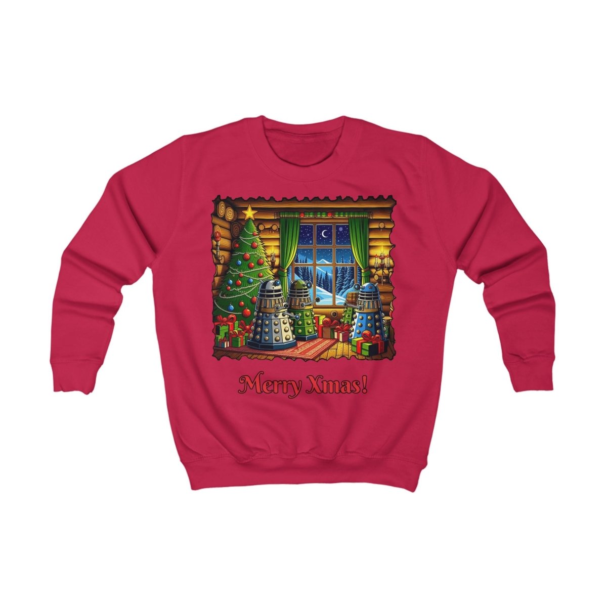 Dalek Family Xmas inside a log cabin Kids Sweatshirt - soapbox169 - A Little Gift Shop