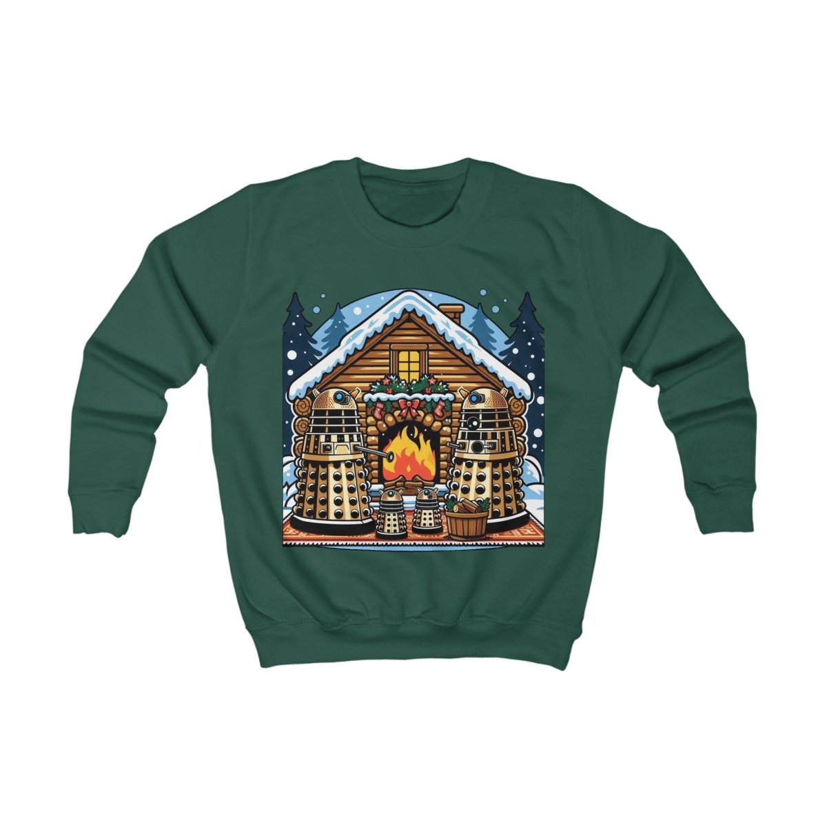 Dalek Family Xmas outside a log cabin Kids Sweatshirt - Kids clothes
