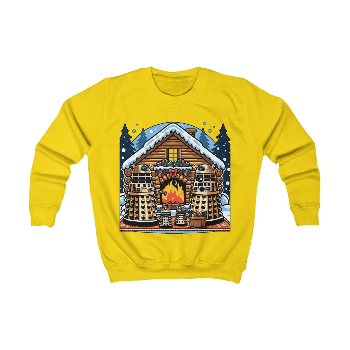 Dalek Family Xmas outside a log cabin Kids Sweatshirt - Kids clothes
