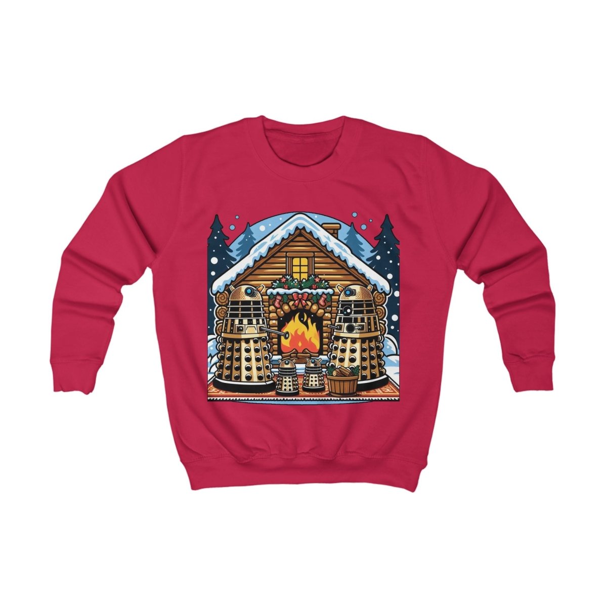 Dalek Family Xmas outside a log cabin Kids Sweatshirt - Kids clothes