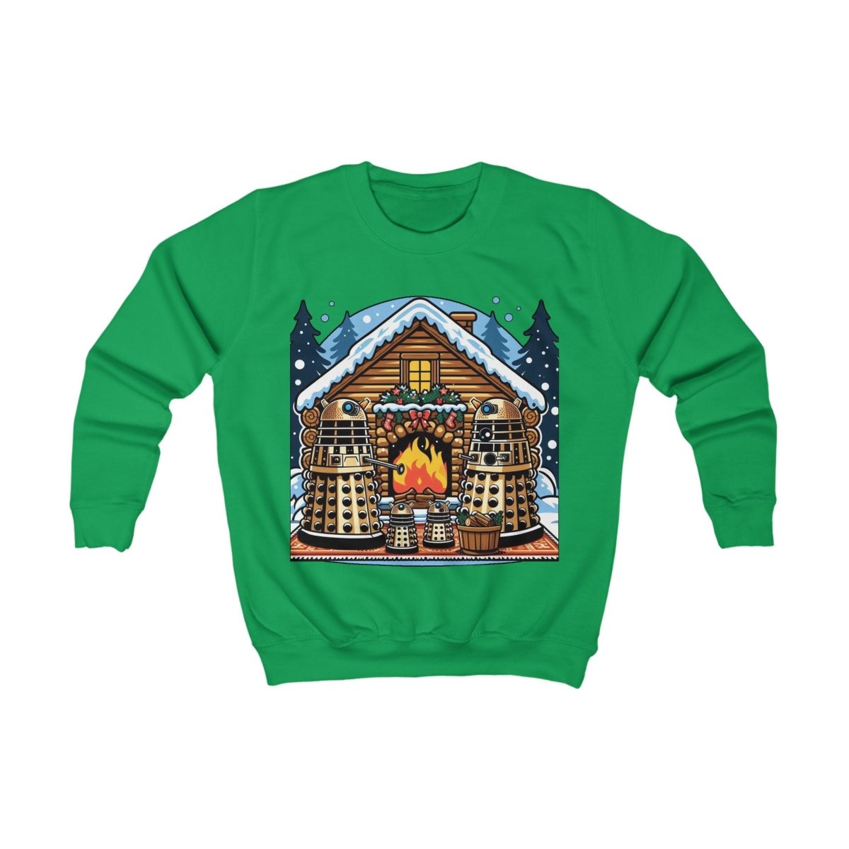 Dalek Family Xmas outside a log cabin Kids Sweatshirt - Kids clothes