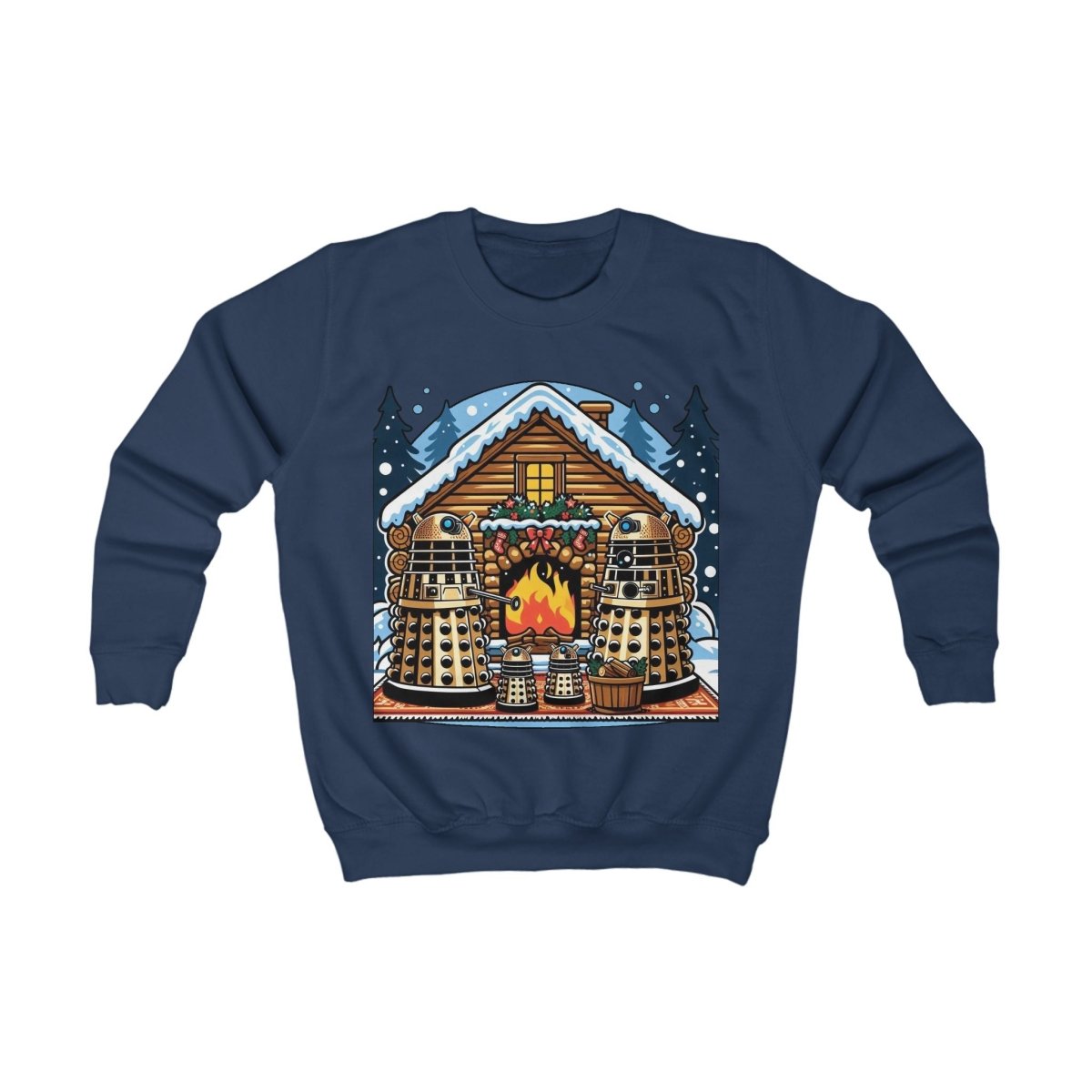 Dalek Family Xmas outside a log cabin Kids Sweatshirt - Kids clothes