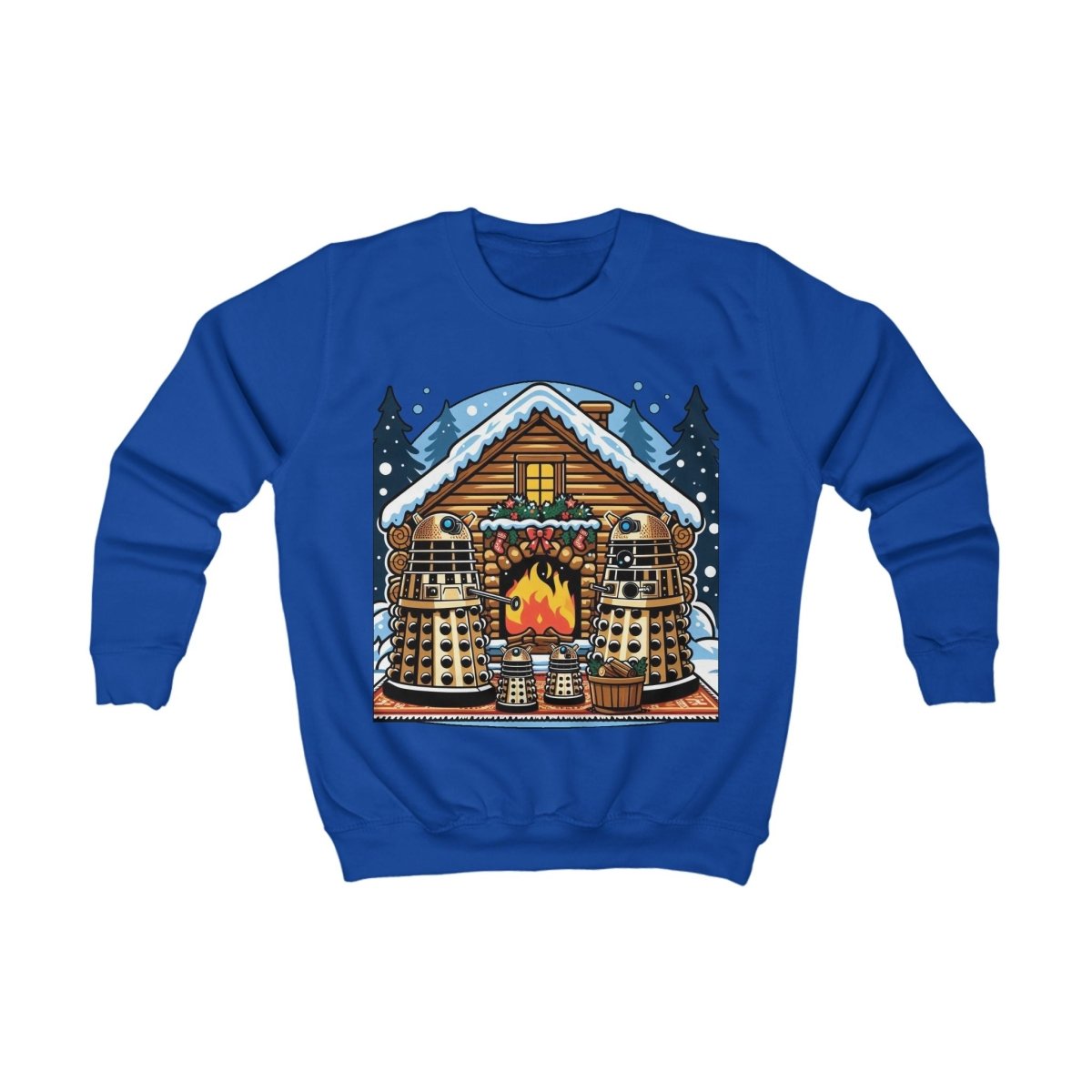 Dalek Family Xmas outside a log cabin Kids Sweatshirt - Kids clothes