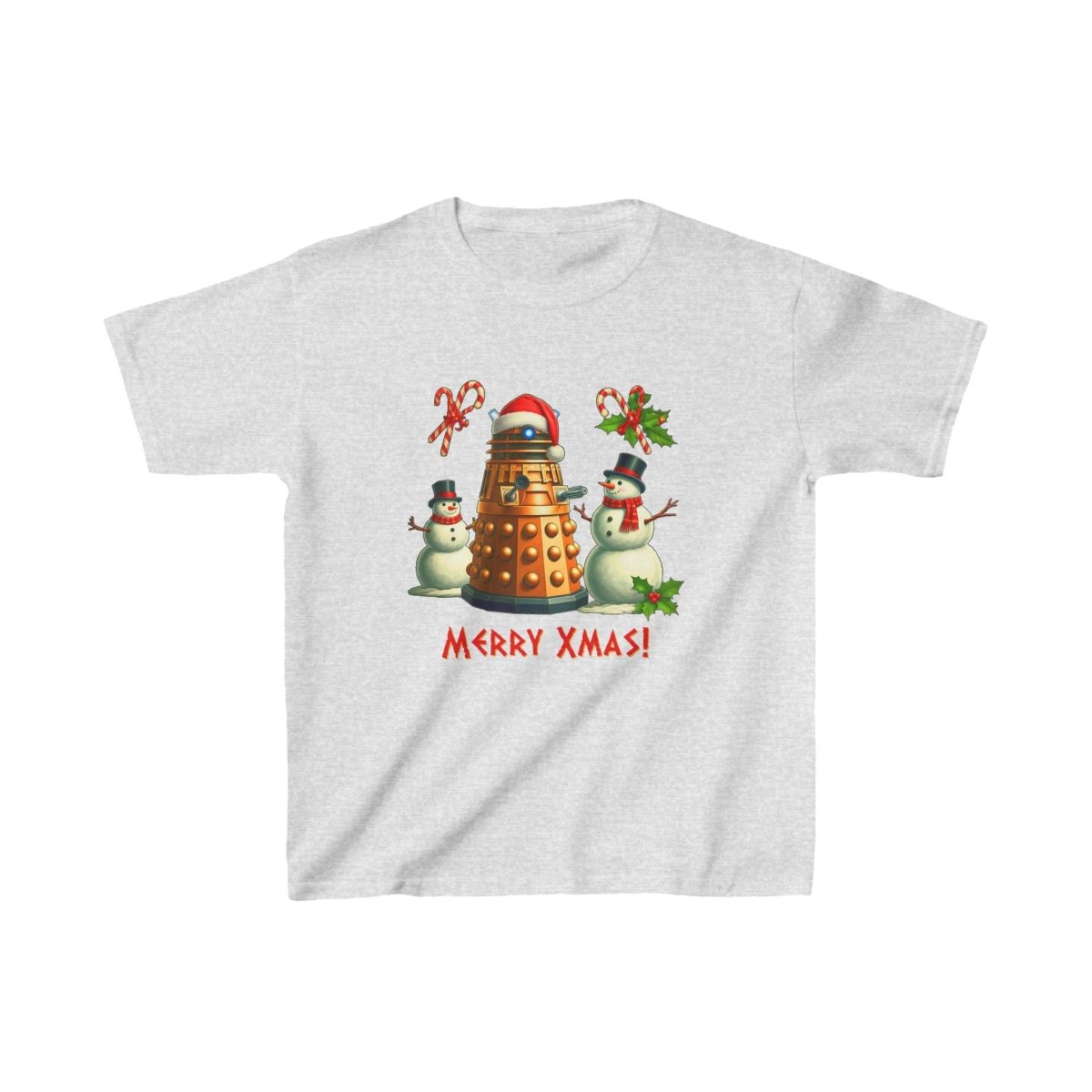 Dalek posing with Snowmen - Kids Heavy Cotton T-shirt - soapbox169 - A Little Gift Shop