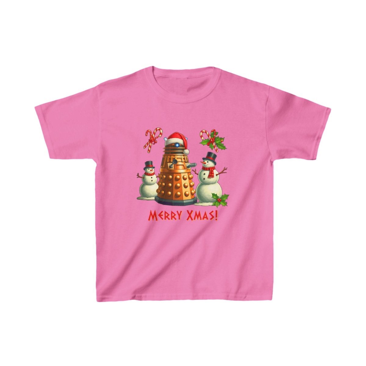 Dalek posing with Snowmen - Kids Heavy Cotton T-shirt - soapbox169 - A Little Gift Shop