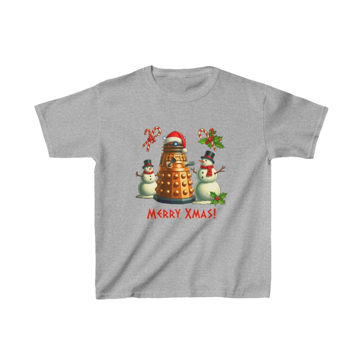 Dalek posing with Snowmen - Kids Heavy Cotton T-shirt - soapbox169 - A Little Gift Shop