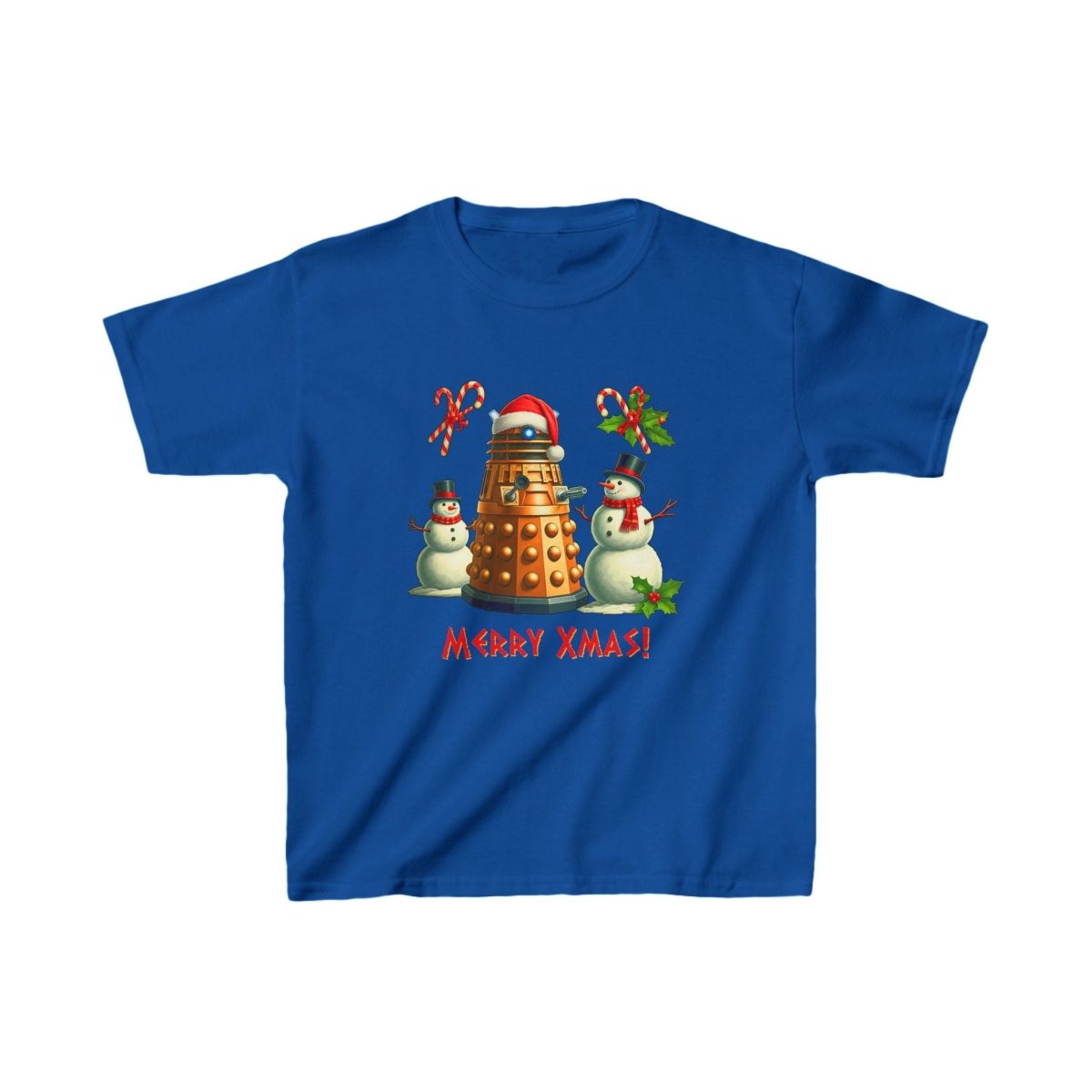 Dalek posing with Snowmen - Kids Heavy Cotton T-shirt - soapbox169 - A Little Gift Shop