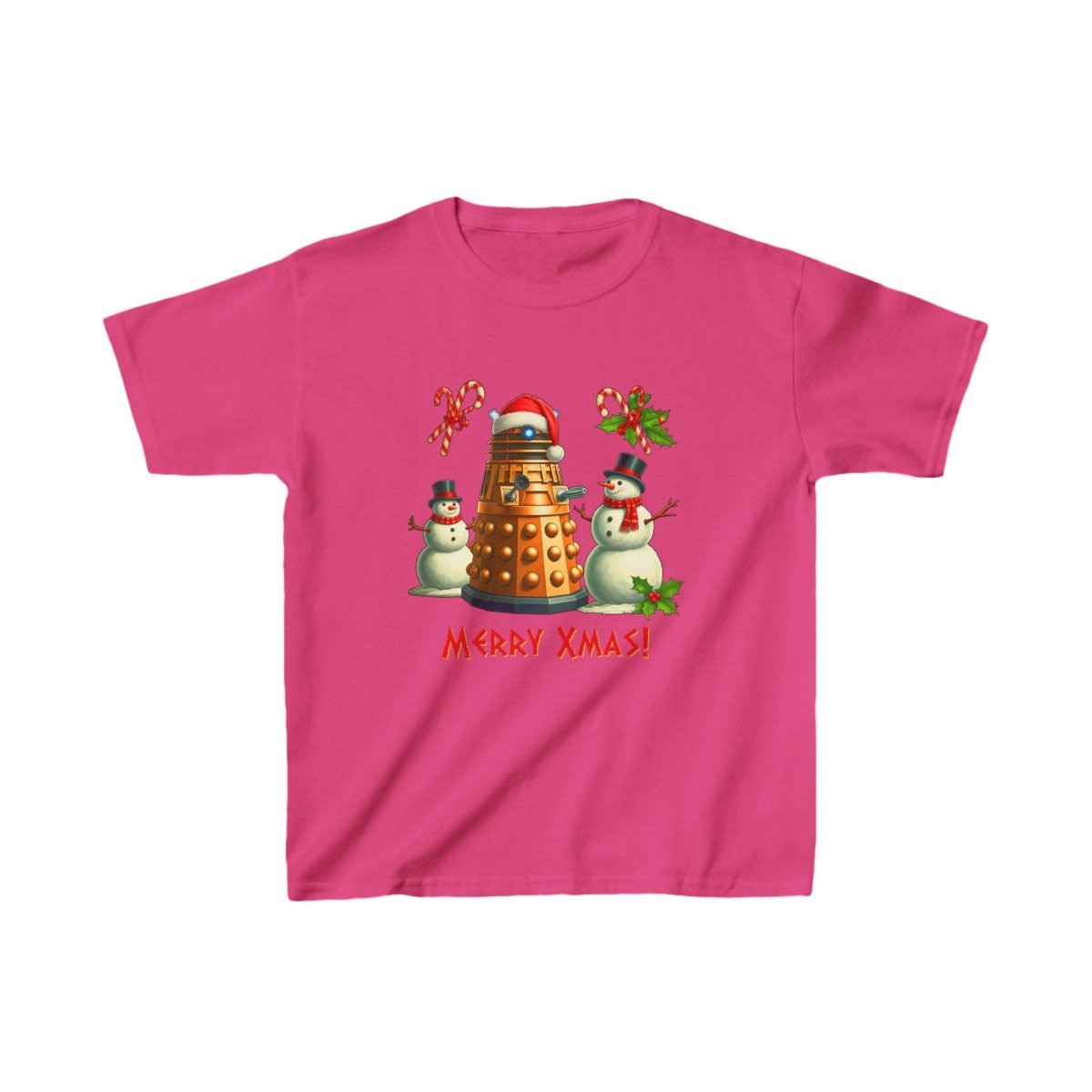Dalek posing with Snowmen - Kids Heavy Cotton T-shirt - soapbox169 - A Little Gift Shop