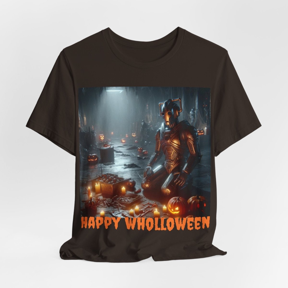 Happy Wholloween Cyberman kneeling in candy T-shirt - soapbox169 - A Little Gift Shop