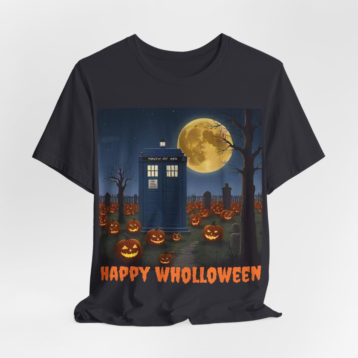 Happy Wholloween TARDIS & Pumpkins T-shirt Cartoon Style - soapbox169 - A Little Gift Shop