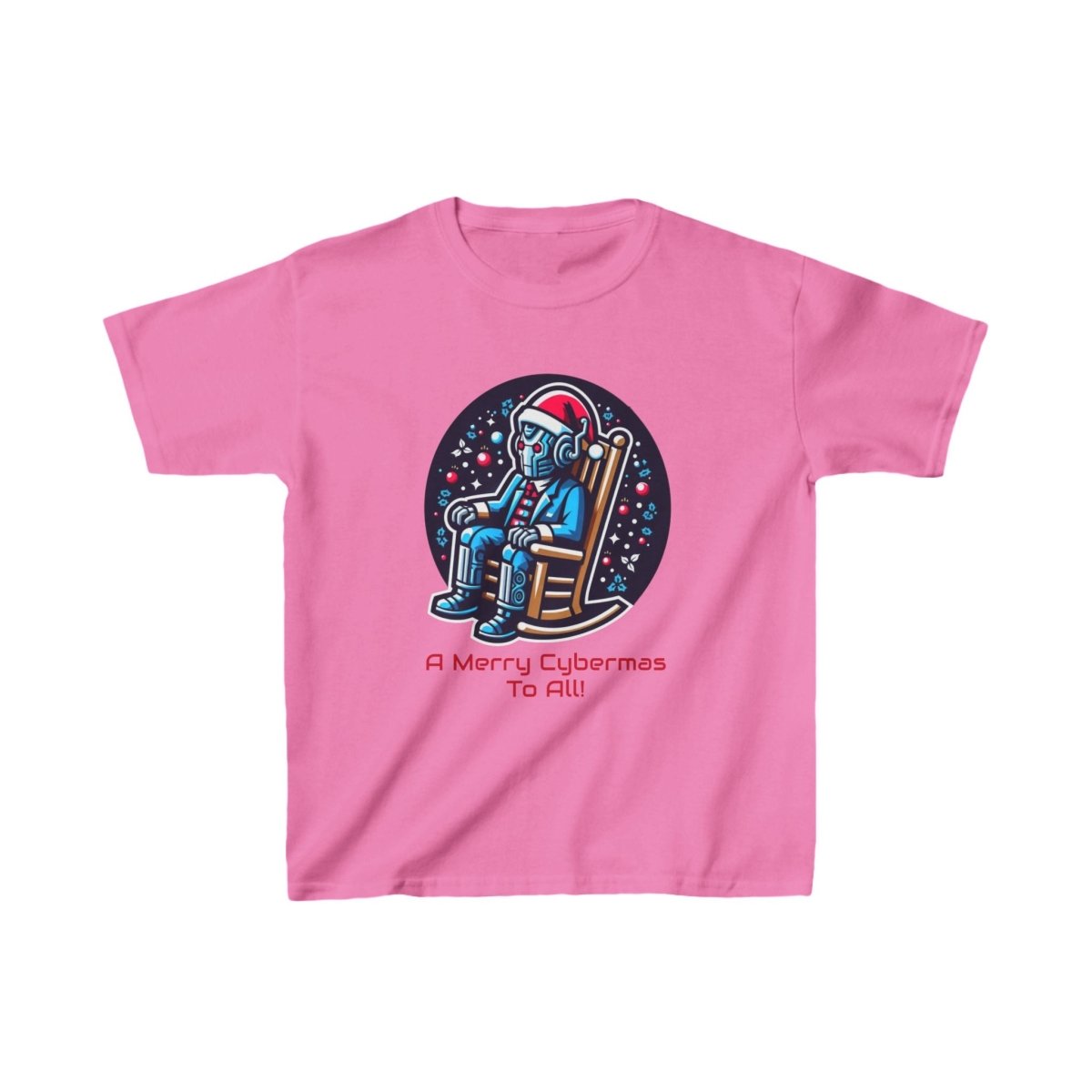 Moderately tired Cyber Santa in a rocking chair - Kids Heavy Cotton T-shirt - soapbox169 - A Little Gift Shop