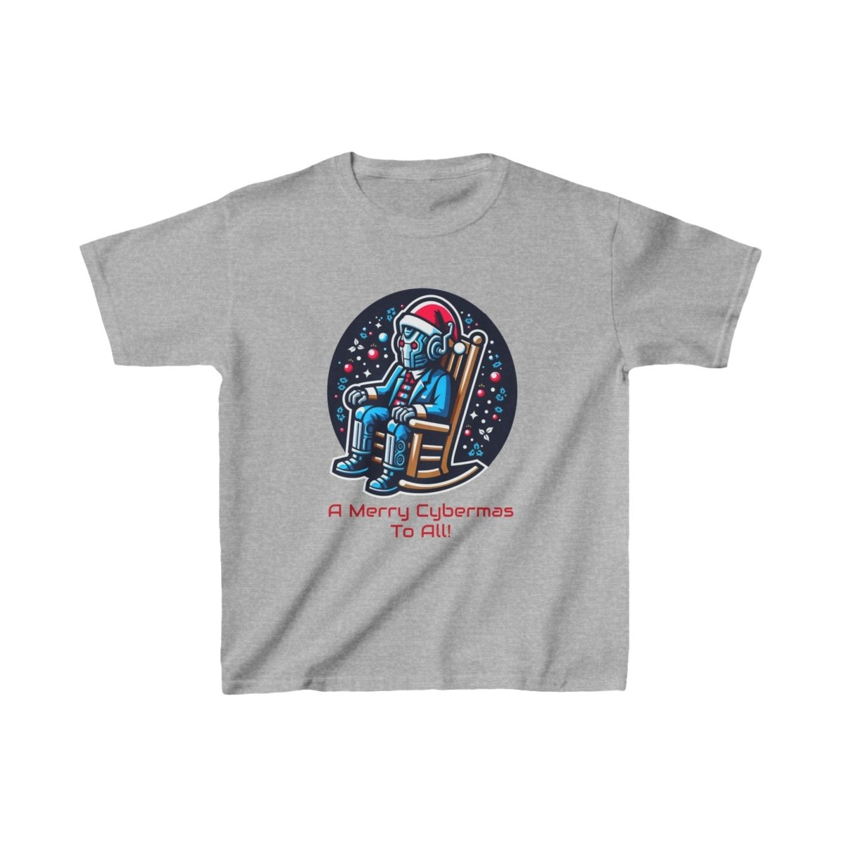 Moderately tired Cyber Santa in a rocking chair - Kids Heavy Cotton T-shirt - soapbox169 - A Little Gift Shop