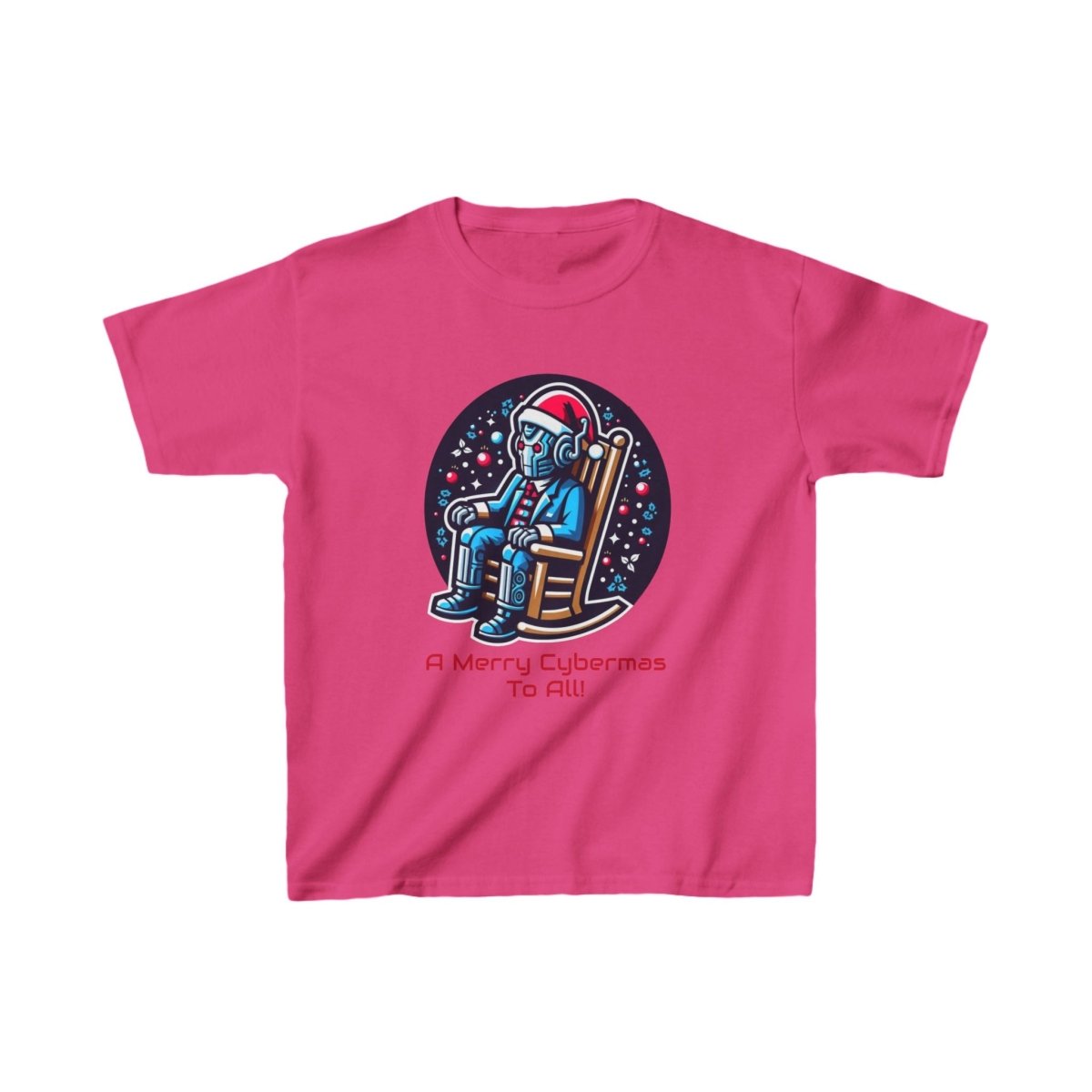 Moderately tired Cyber Santa in a rocking chair - Kids Heavy Cotton T-shirt - soapbox169 - A Little Gift Shop