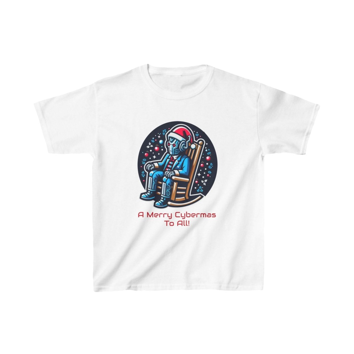 Moderately tired Cyber Santa in a rocking chair - Kids Heavy Cotton T-shirt - soapbox169 - A Little Gift Shop