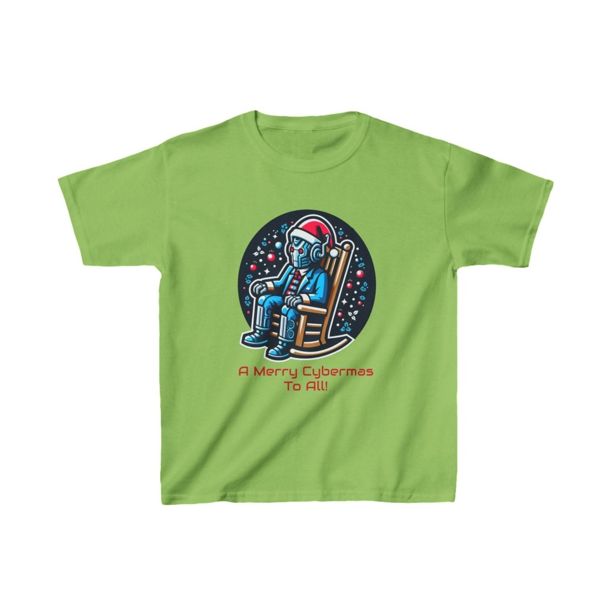 Moderately tired Cyber Santa in a rocking chair - Kids Heavy Cotton T-shirt - soapbox169 - A Little Gift Shop