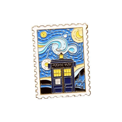 "Starry Whoniverse" TARDIS Postage Stamp Metal & Enamel Badge - soapbox169 - A Little Gift Shop