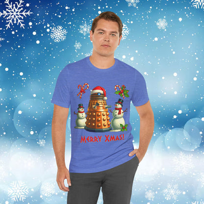 Doctor Who Dalek Christmas T-shirt — Posing with Snowmen