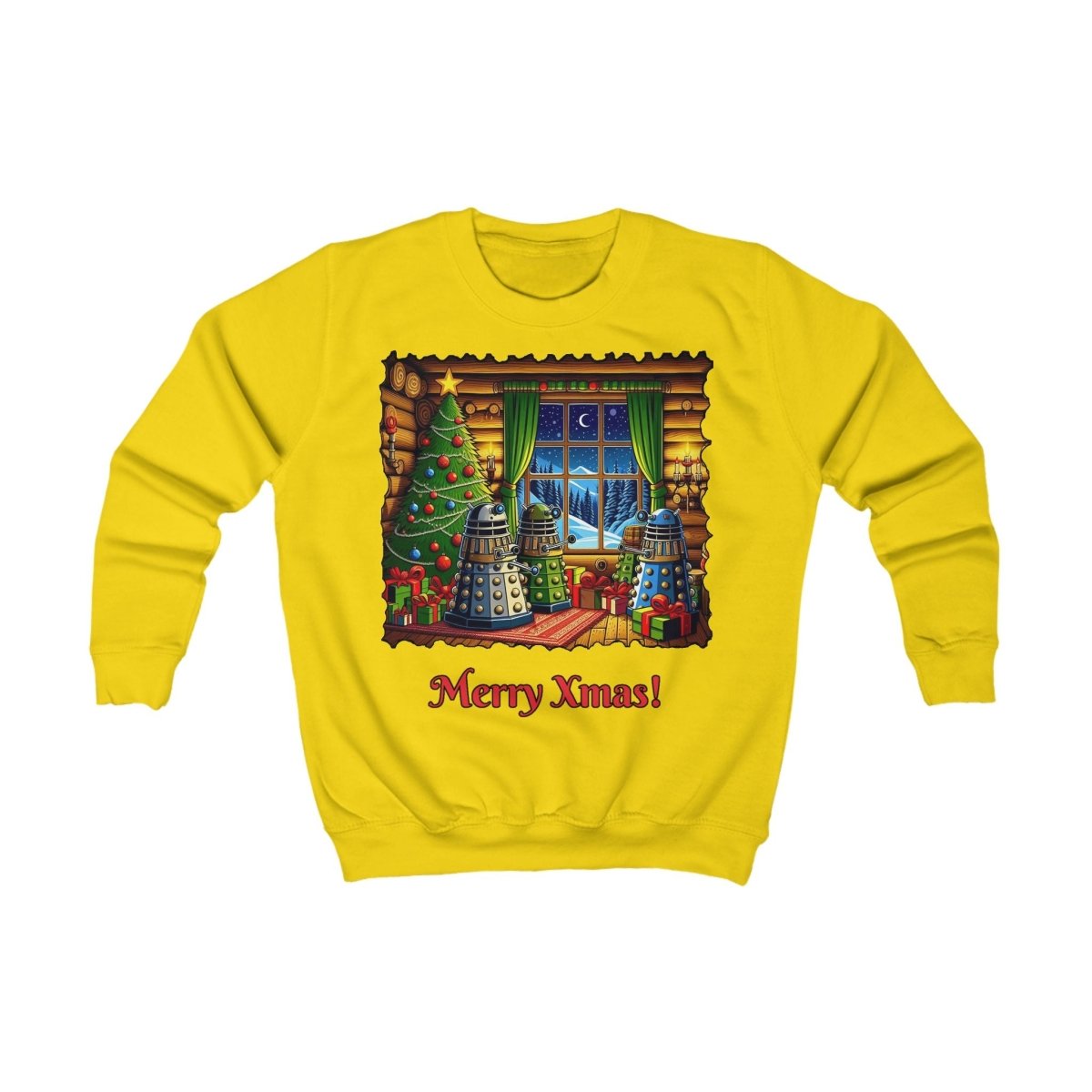 Dalek Family Xmas inside a log cabin Kids Sweatshirt - soapbox169 - A Little Gift Shop