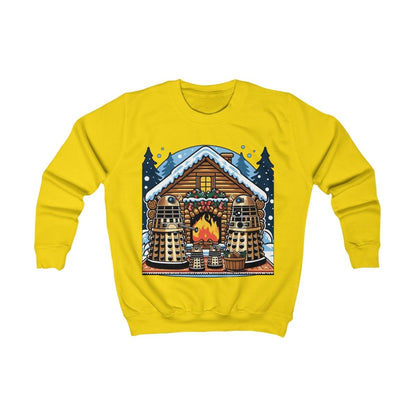 Dalek Family Xmas outside a log cabin Kids Sweatshirt - Kids clothes