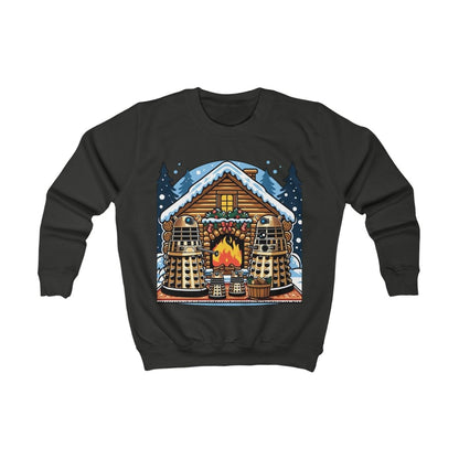 Dalek Family Xmas outside a log cabin Kids Sweatshirt - Kids clothes