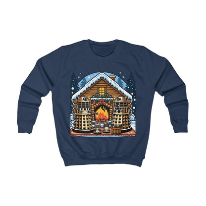 Dalek Family Xmas outside a log cabin Kids Sweatshirt - Kids clothes