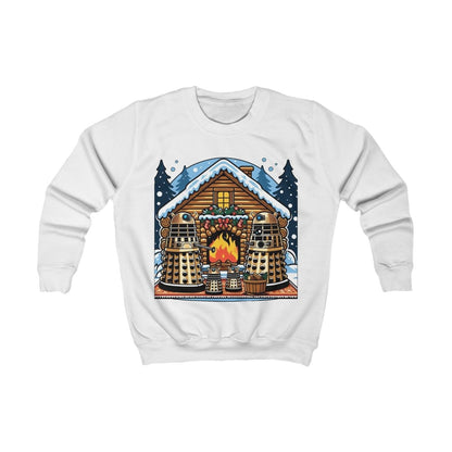 Dalek Family Xmas outside a log cabin Kids Sweatshirt - Kids clothes