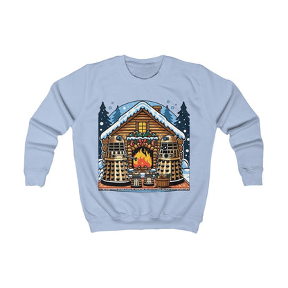 Dalek Family Xmas outside a log cabin Kids Sweatshirt - Kids clothes