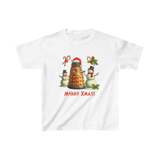 Dalek posing with Snowmen - Kids Heavy Cotton T-shirt - soapbox169 - A Little Gift Shop
