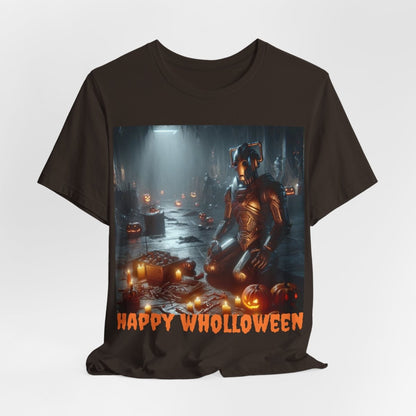 Happy Wholloween Cyberman kneeling in candy T-shirt - soapbox169 - A Little Gift Shop