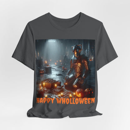 Happy Wholloween Cyberman kneeling in candy T-shirt - soapbox169 - A Little Gift Shop