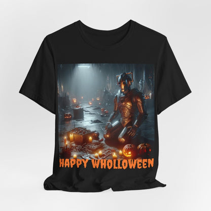 Happy Wholloween Cyberman kneeling in candy T-shirt - soapbox169 - A Little Gift Shop