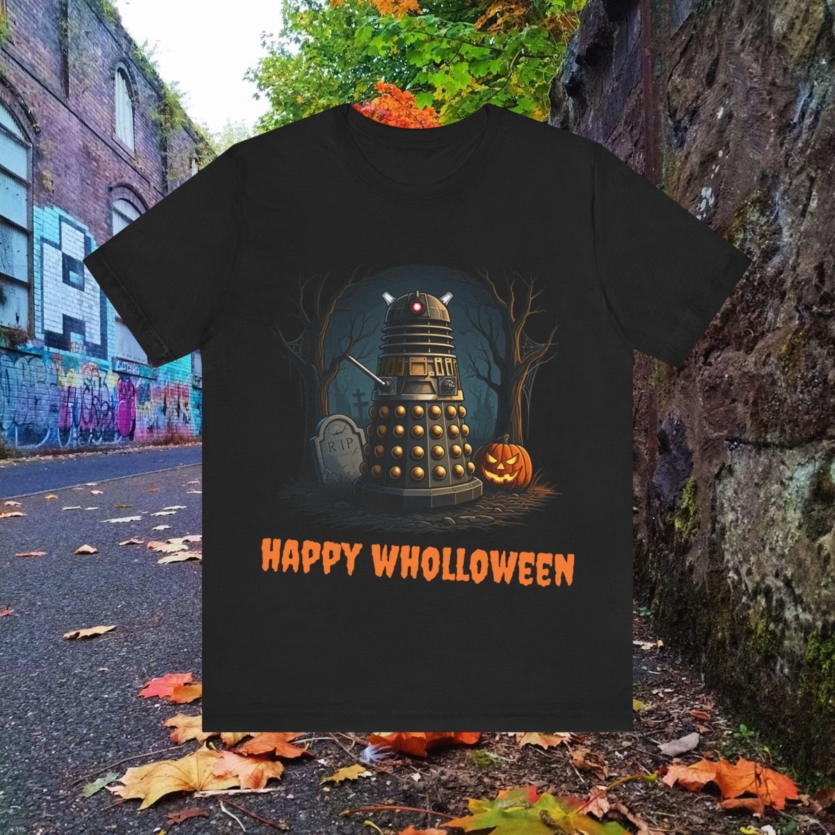Happy Wholloween Dalek in a graveyard, I know, I know... T-shirt 2 - soapbox169 - A Little Gift Shop