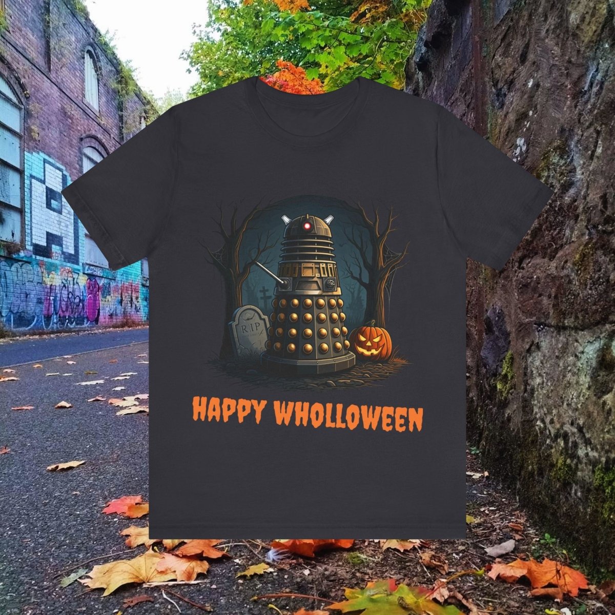 Happy Wholloween Dalek in a graveyard, I know, I know... T-shirt 2 - soapbox169 - A Little Gift Shop