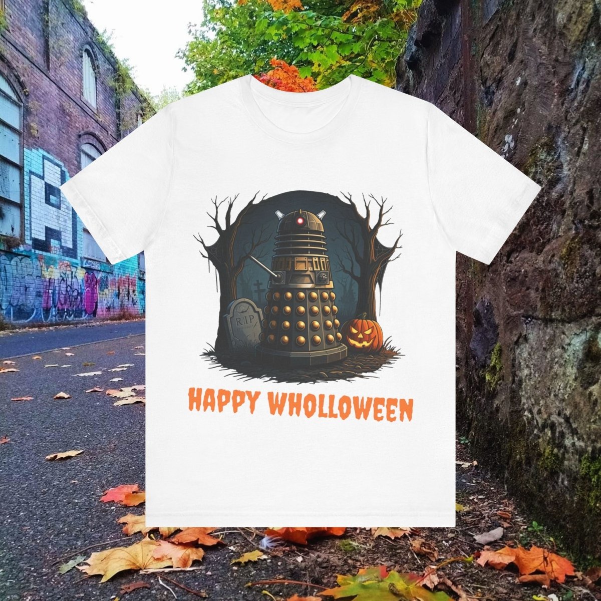 Happy Wholloween Dalek in a graveyard, I know, I know... T-shirt 2 - soapbox169 - A Little Gift Shop