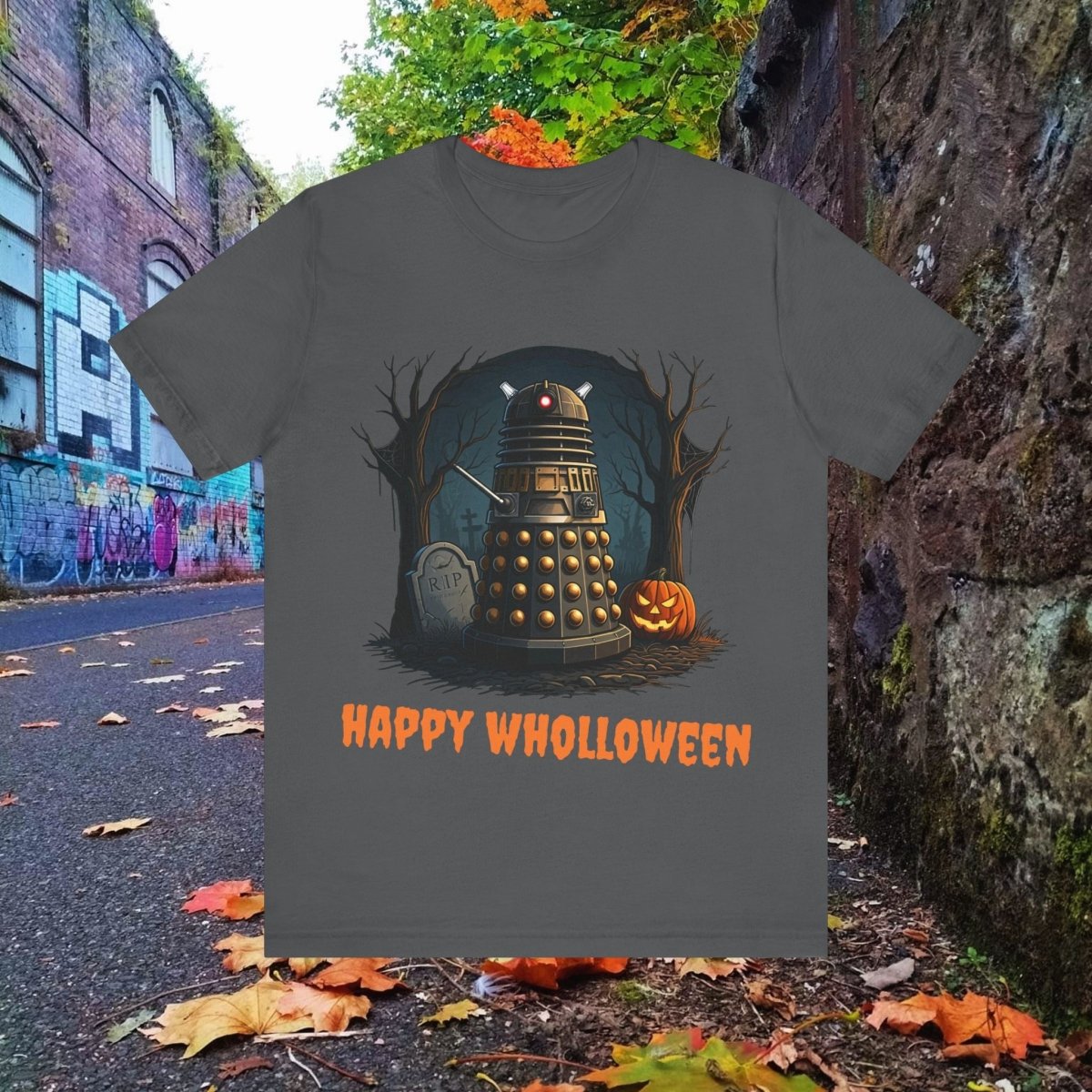 Happy Wholloween Dalek in a graveyard, I know, I know... T-shirt 2 - soapbox169 - A Little Gift Shop
