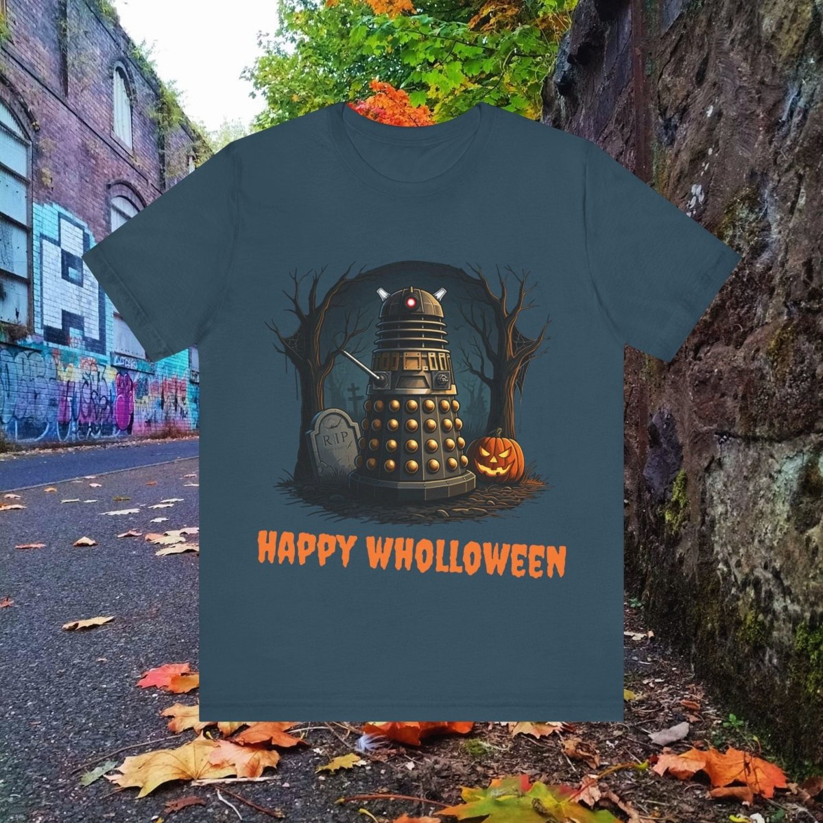 Happy Wholloween Dalek in a graveyard, I know, I know... T-shirt 2 - soapbox169 - A Little Gift Shop