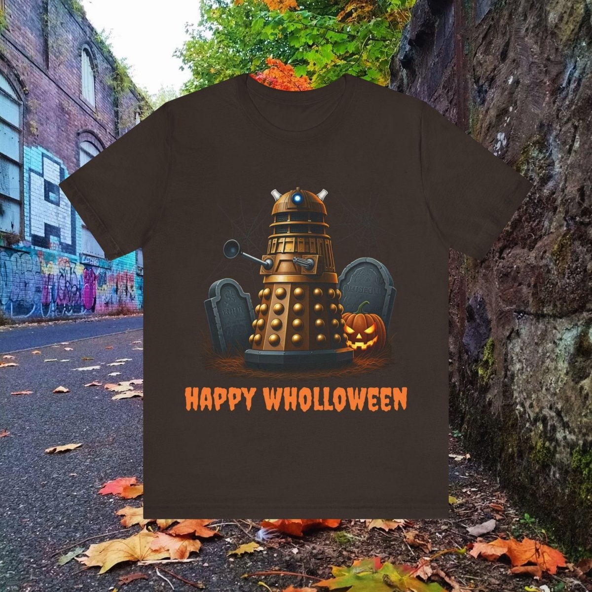 Happy Wholloween Dalek in a graveyard, I know, I know... T-shirt - soapbox169 - A Little Gift Shop