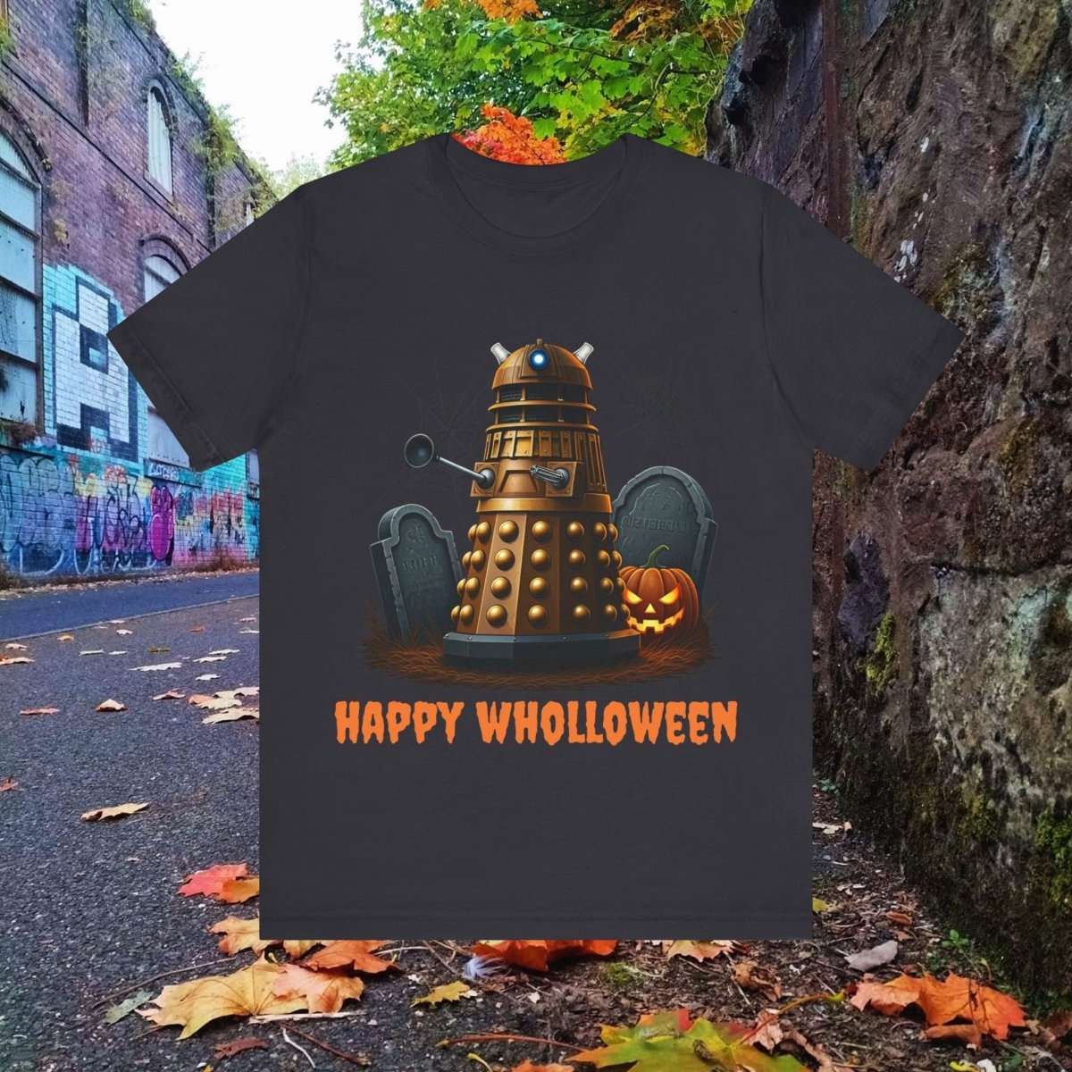 Happy Wholloween Dalek in a graveyard, I know, I know... T-shirt - soapbox169 - A Little Gift Shop