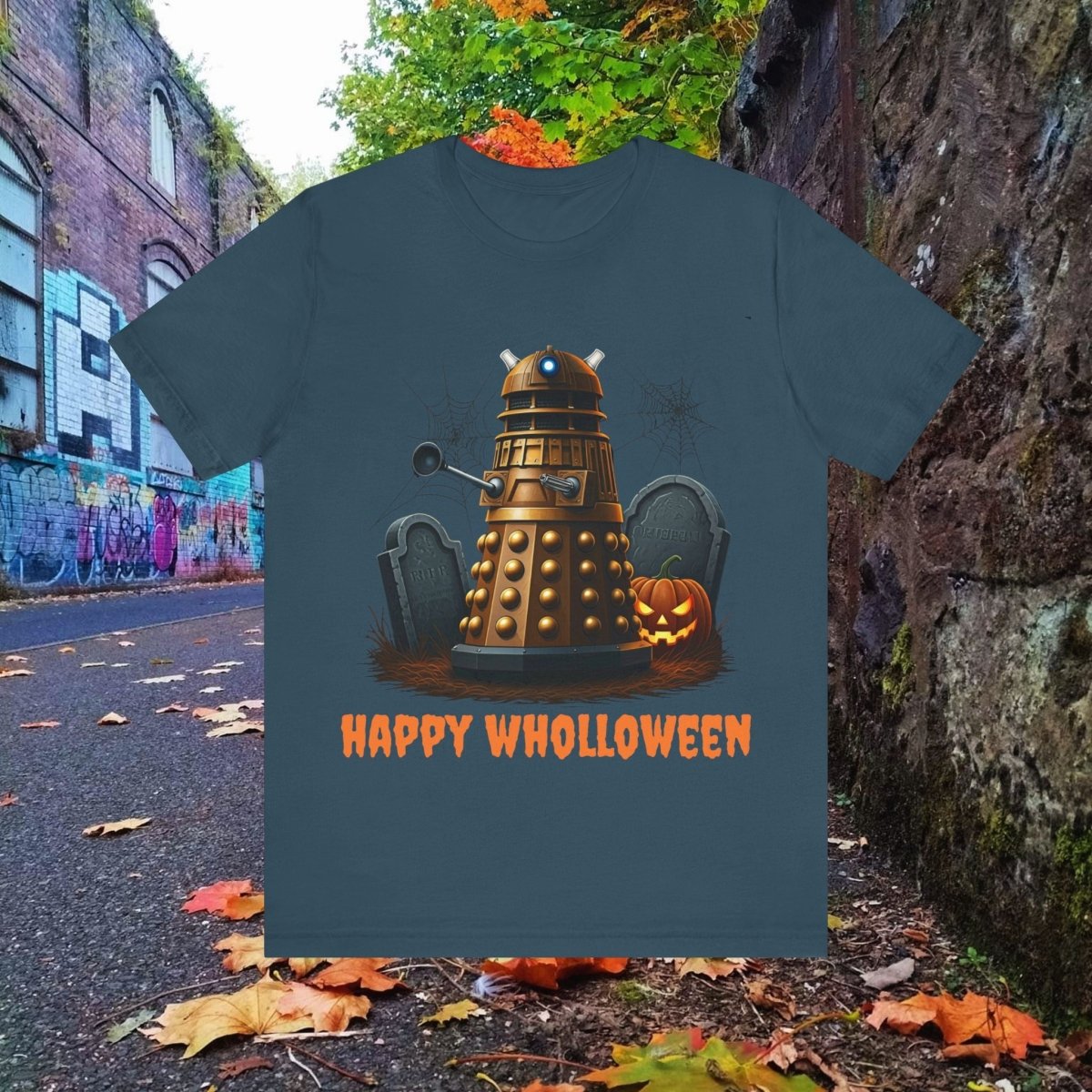 Happy Wholloween Dalek in a graveyard, I know, I know... T-shirt - soapbox169 - A Little Gift Shop