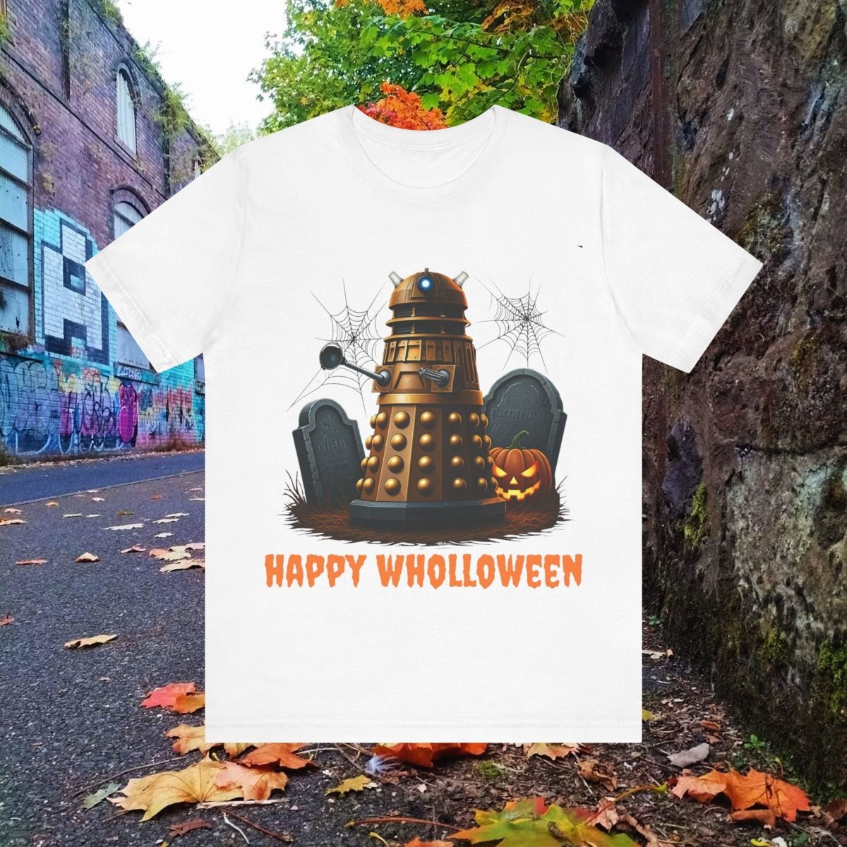 Happy Wholloween Dalek in a graveyard, I know, I know... T-shirt - soapbox169 - A Little Gift Shop