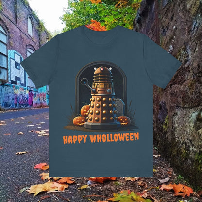 Happy Wholloween Dalek portrait with pumpkins and stuff T-shirt - soapbox169 - A Little Gift Shop