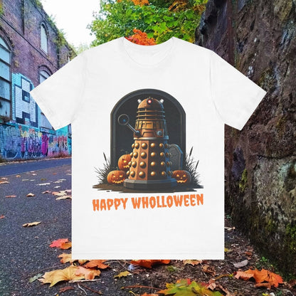 Happy Wholloween Dalek portrait with pumpkins and stuff T-shirt - soapbox169 - A Little Gift Shop