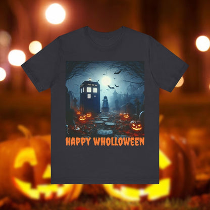 Happy Wholloween TARDIS in graveyard with lurking Dalek T-shirt - soapbox169 - A Little Gift Shop